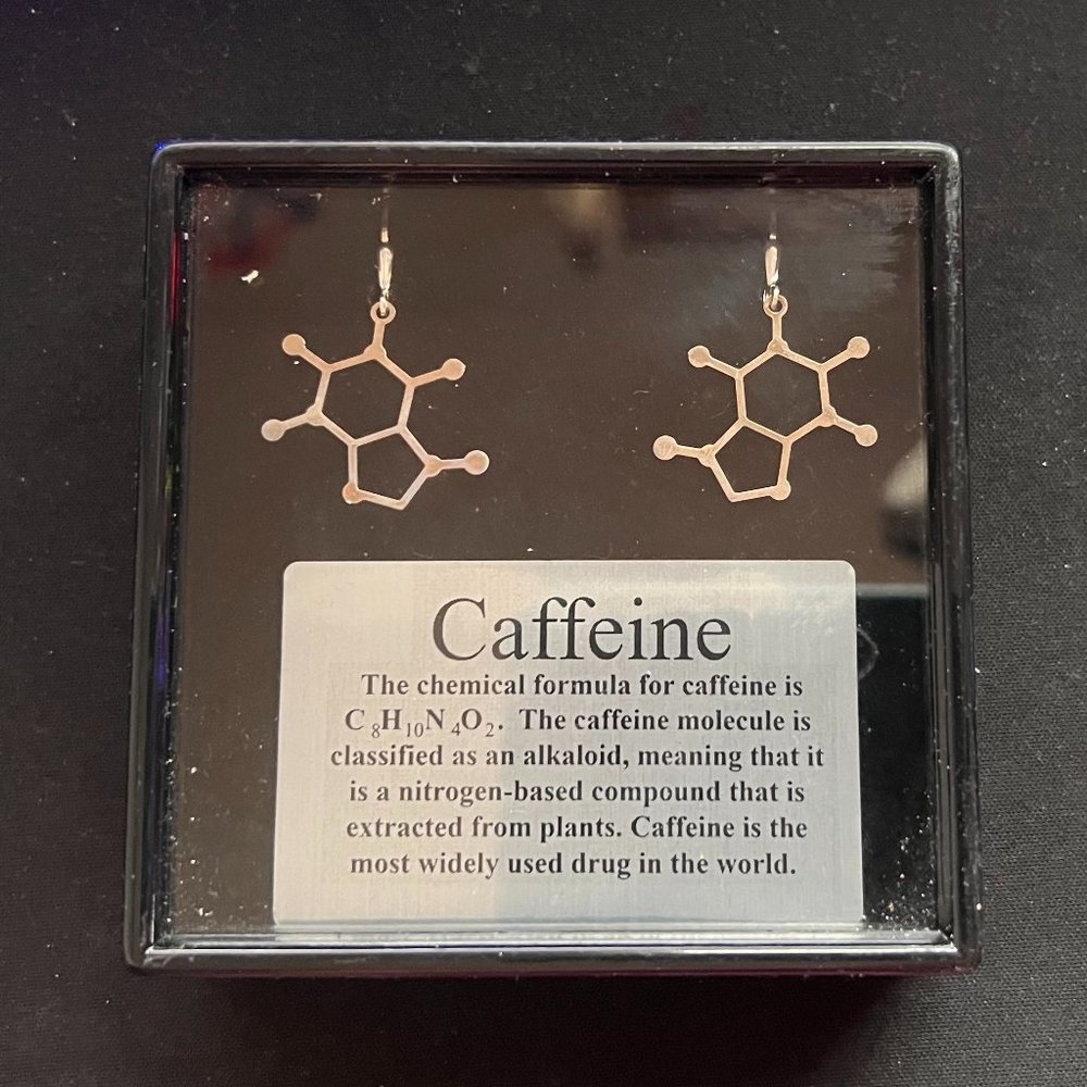 Caffeine Molecule Dangle 925 Lever Back Pierced Earrings